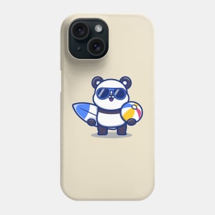 Cute Panda Holding Surfboard And Summer Ball Phone Case