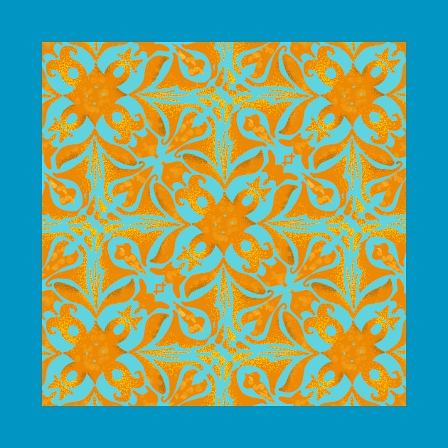 Yellow ornament on blue background by maryglu