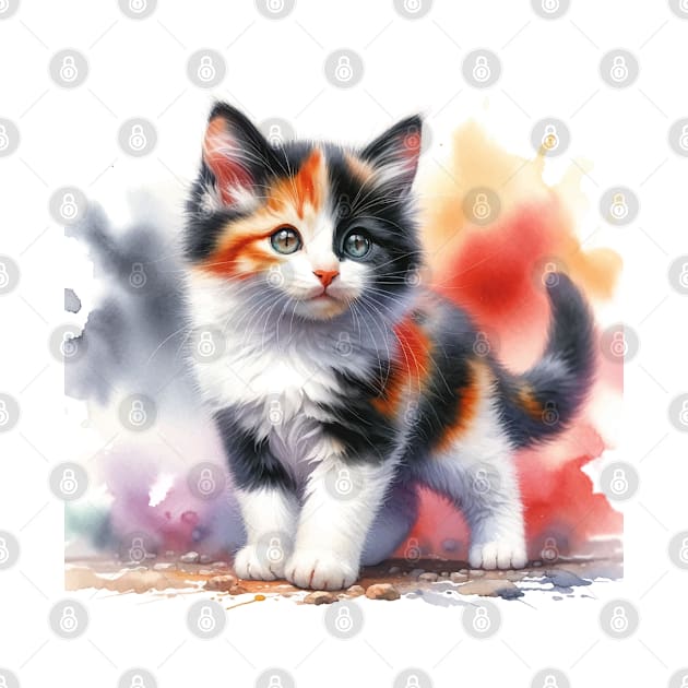 Bicolor Cat Watercolor Kitten - Cute Kitties by Aquarelle Impressions