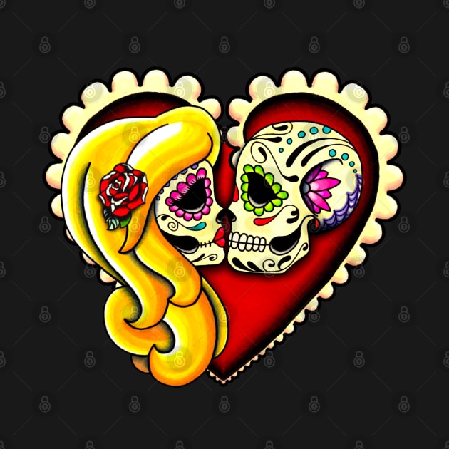 Ashes - Day of the Dead Kissing Sugar Skull Couple in Blonde by prettyinink