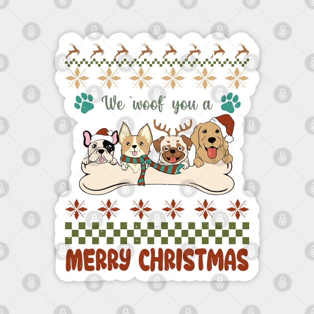 We Woof You A Merry Christmas Dog Sweater Magnet by ThriceCursedPod