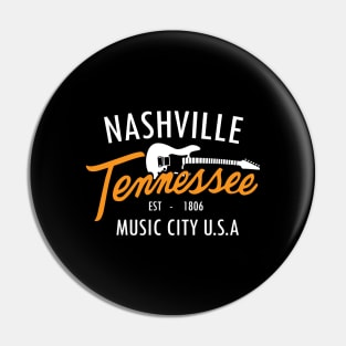 Nashville TN, Guitar Tee, Country Music, Music City USA Pin