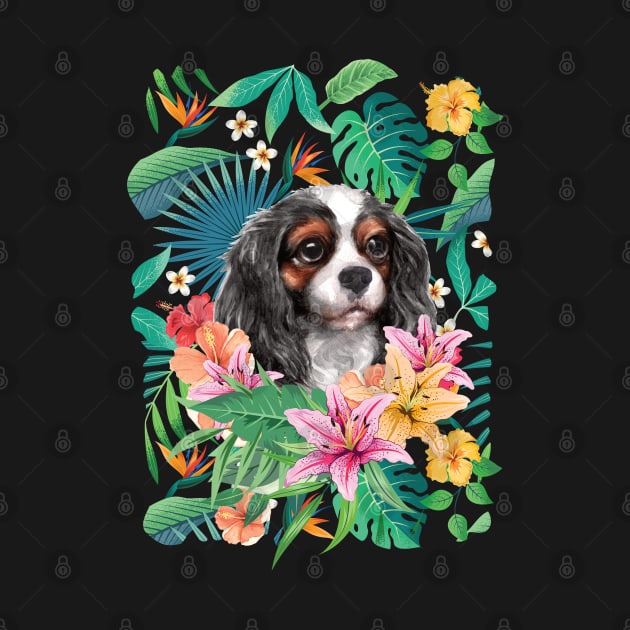 Tropical Tri-color Cavalier King Charles Spaniel Puppy by LulululuPainting