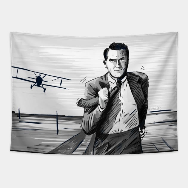 North by Northwest by Alfred Hitchcock Illustration Tapestry by burrotees