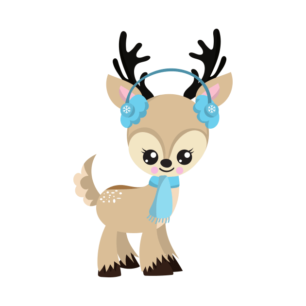 Christmas Reindeer, Cute Reindeer, Blue Scarf by Jelena Dunčević