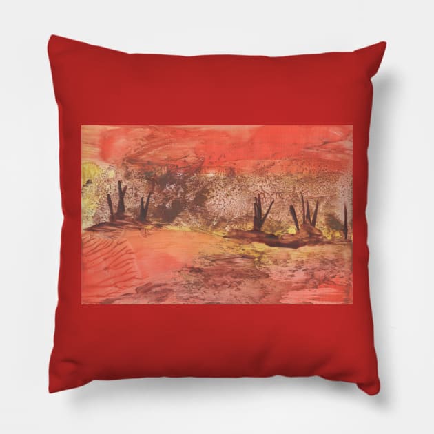 Autumn landscape, nature. Encaustic wax art. Painting drawing Pillow by grafinya