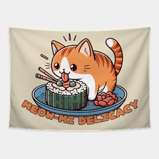 Japanese cat meow neko sushi food Tapestry