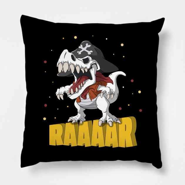 Dinosaur Pirate T-Rex Captain Kids Pillow by Foxxy Merch