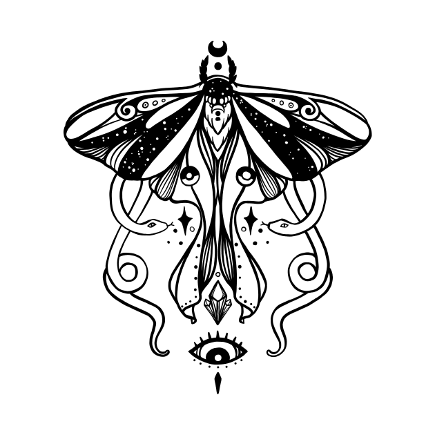 Luna Moth And Snakes Witchy Doodle by cellsdividing