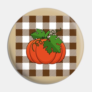 Orange Pumpkin on White Brown Checkered Pattern Pin