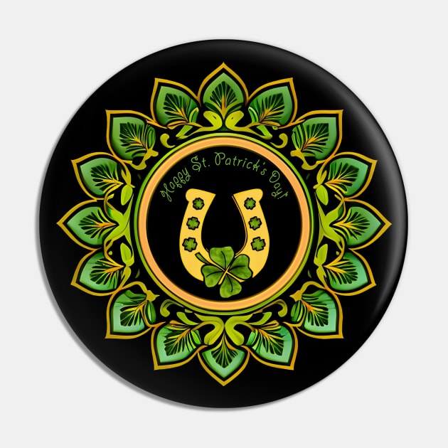 Golden Horseshoe Happy St. Patrick's Day Pin by 2HivelysArt