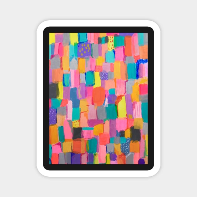 Rainbow patchwork abstract Magnet by MyCraftyNell