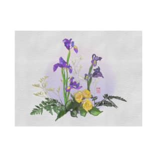 Ikebana irises with yellow roses watercolor T-Shirt