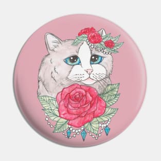 Long Haired Siamese Cat art Pin