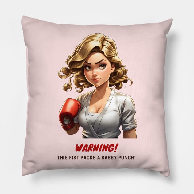 Sassy Punch Female Fighter Pillow by coloringiship