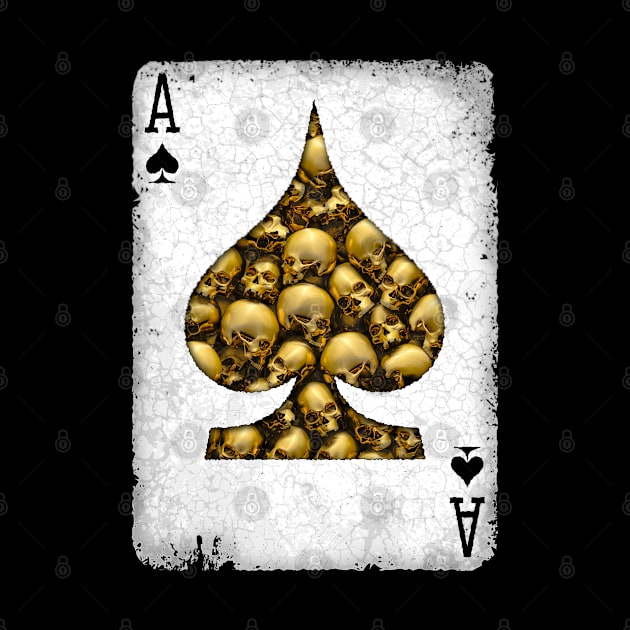 Ace Of Spades Vintage Goth Gambler Skull Playing Card Gold by Grandeduc