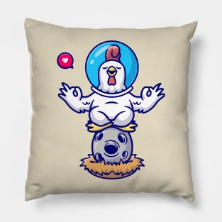 Cute Chicken Astronaut Meditation On Egg Moon Cartoon Pillow