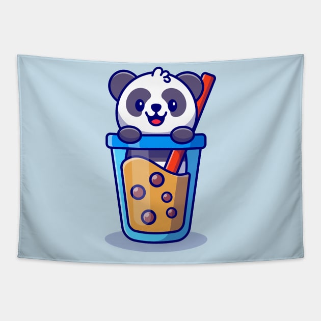 Cute Panda With Boba Milk Tea Cartoon Tapestry by Catalyst Labs