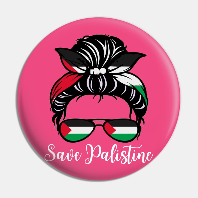 Messy Bun Save Palestine Flag Pin by Illustradise