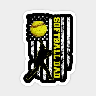 Softball Dad Cute Baseball American Flag Fathers Day Vintage Magnet
