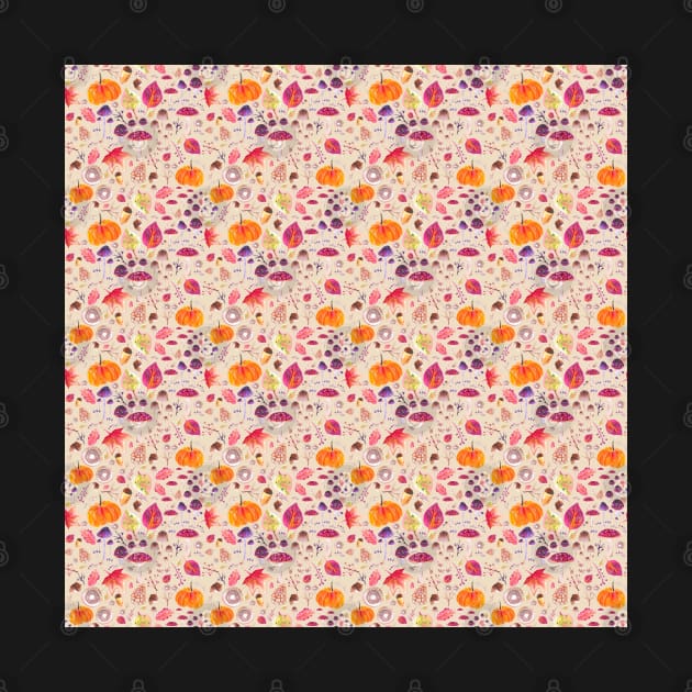 Cottagecore Autumnal Watercolor Pattern by Neginmf