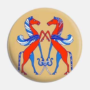 Red and Blue winged Horses Pin