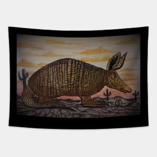 Armadillo in the Desert at Sunset Tapestry