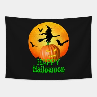 Flying Witch Jack O Lantern Happy Halloween Tapestry