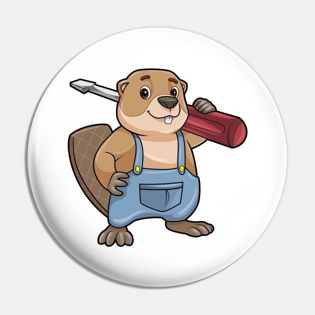 Beaver as Craftsman with Slotted screwdriver Pin by Markus Schnabel