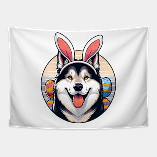 Norwegian Elkhound Celebrates Easter with Bunny Ears Tapestry