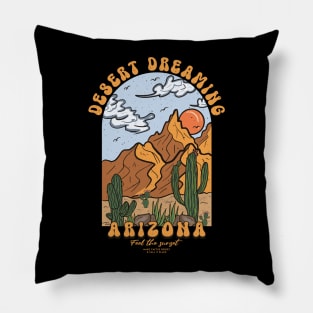 Vintage Feel Sunset Mountain Cactus Desert Dreaming Arizona Pillow