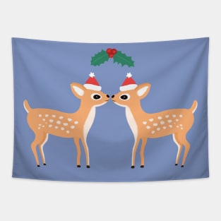 Christmas Deer Under A Mistletoe Tapestry