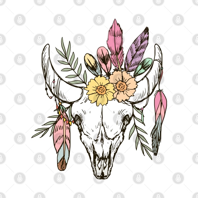 Cow skull with flower by Norzeatic