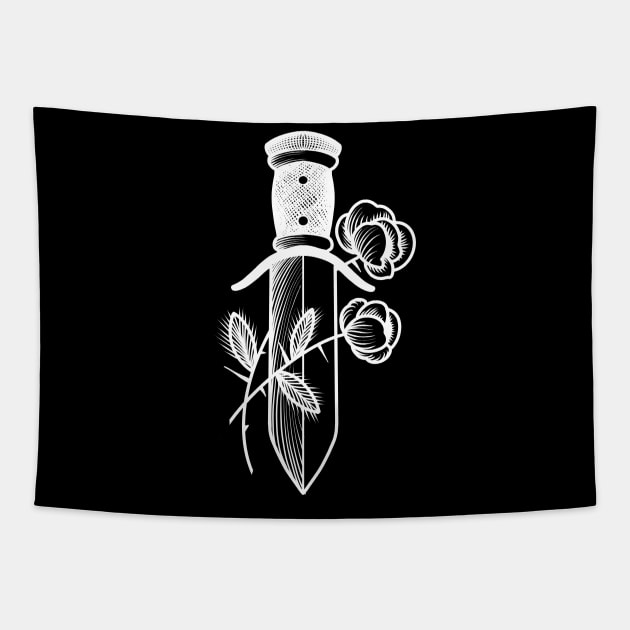 Knife and roses White Tapestry by Boris6666