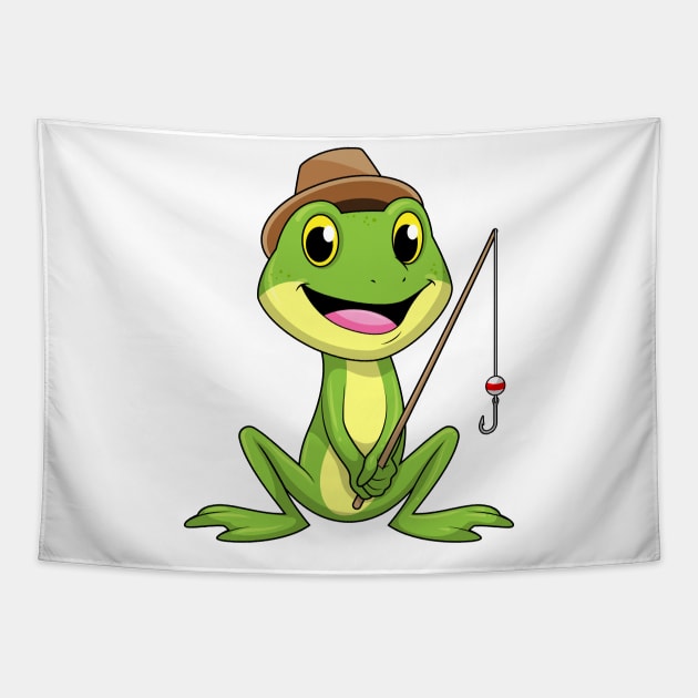 Frog at Fishing with Fishing rod - Frog - Tapestry