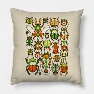 Retro Groovy Beetles Folk Art Floral Insects Illustration Pillow