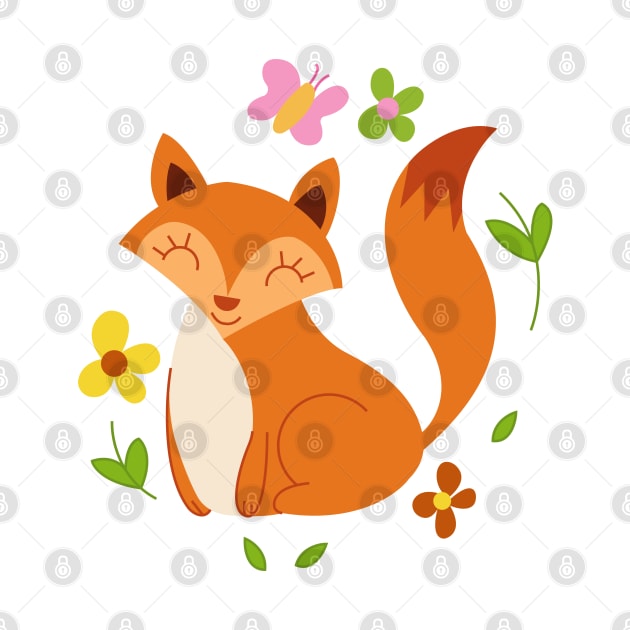 Adorable little fox with flowers by Duzzi Art