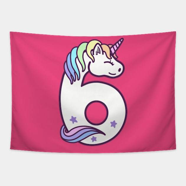 6th Birthday Girl Unicorn 6 Years Old Birthday Gift Tapestry by Davidsmith