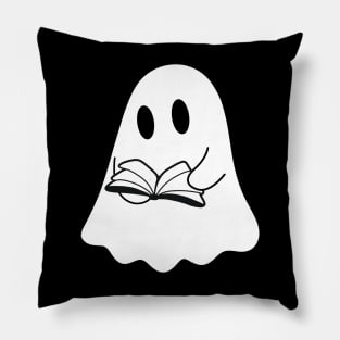 A cute, reading ghost with a book (black and white) Pillow