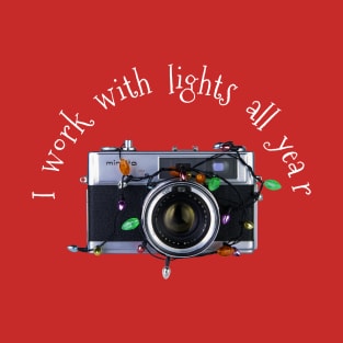 Christmas Lights Vintage Camera - Work With Lights - White Text T-Shirt