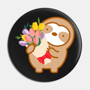 Cute Flower Bouquet Sloth Pin