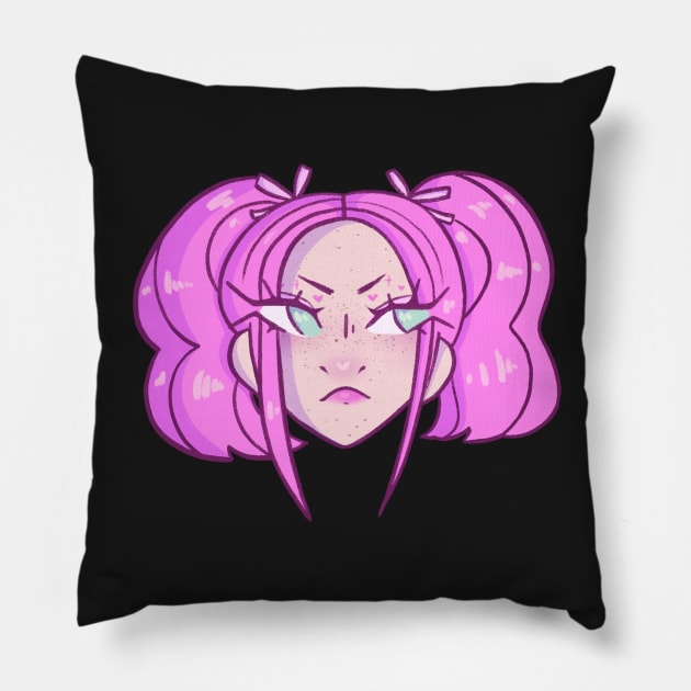 Pink Haired Girl Pillow by novembersgirl