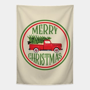 Merry Christmas - Vintage Christmas Pickup Truck Tapestry