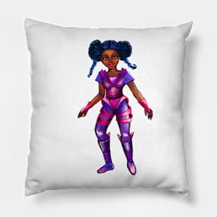 Black anime girl from outer space 3  ! beautiful  black girl with Afro hair, blue eyes, Cherry pink lips and dark brown skin. Hair love ! Pillow