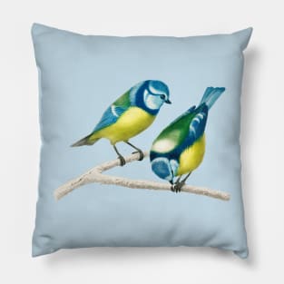 Vintage Eurasian blue tit bird-animalia clothing Pillow