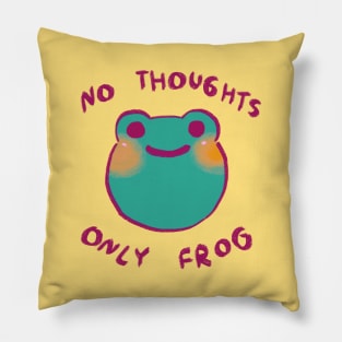 cute smiling pastel green frog with no thoughts only frog text Pillow