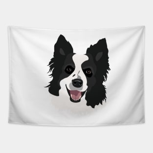 Black and White Border Collie Dog Face Drawing Tapestry