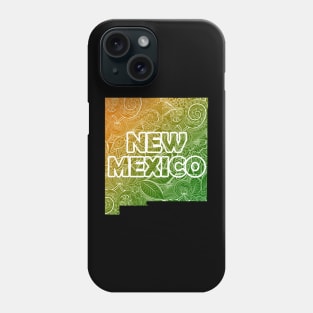 Colorful mandala art map of New Mexico with text in green and orange Phone Case