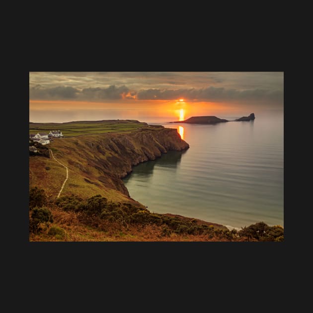 Sunset over Worms Head, Rhossili Bay by dasantillo