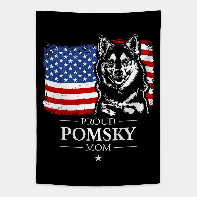 Proud Pomsky Mom American Flag patriotic dog Tapestry by wilsigns